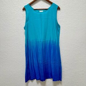 Style Studio Womens Large‎ Blue Ombre Dip Dye Sleeveless Rayon Swim Coverup USA